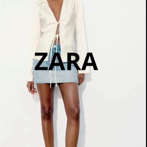 Zara Ivory Lace-Up Satin Blouse NWT Size Large - Picture 1 of 6